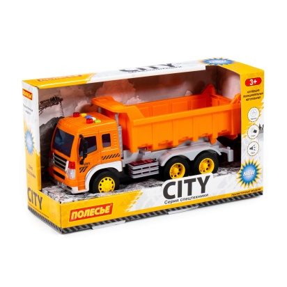Сити, автомобиль-самосвал инерционный (со светом и звуком) (оранжевый) 86235